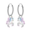 Kids Collectie WeLoveSilver | Zilveren Oorbellen Met Hanger, Eenhoorn Met Blauwe Manen En Roze Vleugels