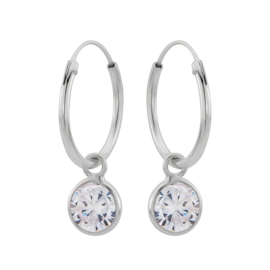 Oorbellen WeLoveSilver | Zilveren Oorringen Met Hanger, Ronde Cubic Zirkonia Steen Kleur Kristal