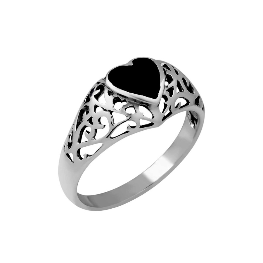 Ringen WeLoveSilver | Zilveren Ierse Ring, Met Onyx Hart