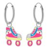 Kids Collectie WeLoveSilver | Zilveren Oorringen Met Hanger, Gekleurde Rolschaats Met Regenboog En Glitters