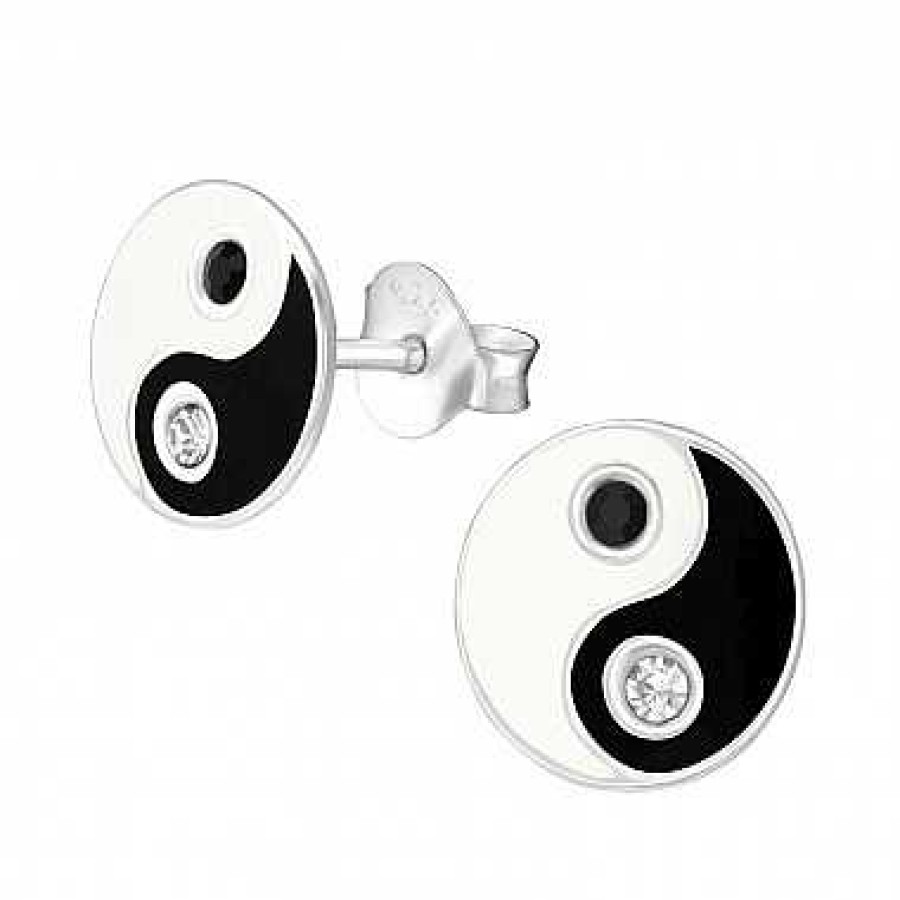 Kids Collectie WeLoveSilver | Zilveren Oorstekers, Yin Yang, Met Onyx En Kristal