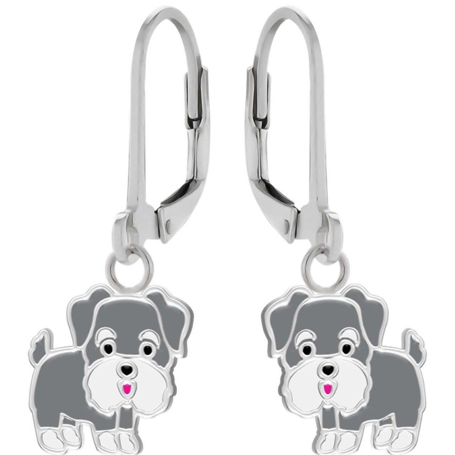 Kids Collectie WeLoveSilver | Zilveren Oorhangers, Grijze Schnauzer Hond