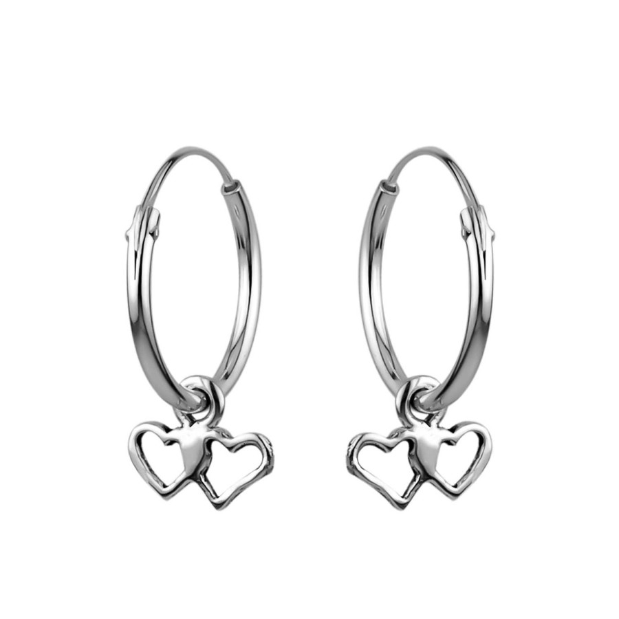 Oorbellen WeLoveSilver | Zilveren Oorringen Met Hanger, Twee Versmolten Harten