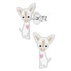 Kids Collectie WeLoveSilver | Zilveren Oorstekers, Witte Chihuahua Met Hartje Op De Borst