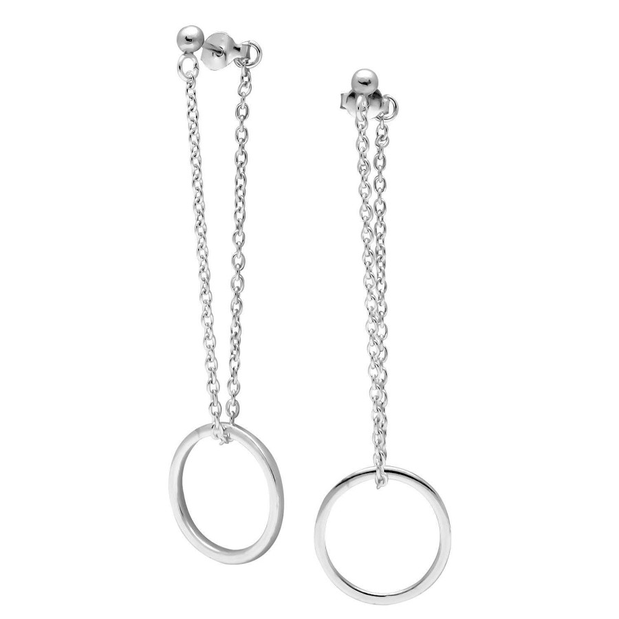 Oorbellen WeLoveSilver | Zilveren Oorstekers Met Chain, Met Cirkel