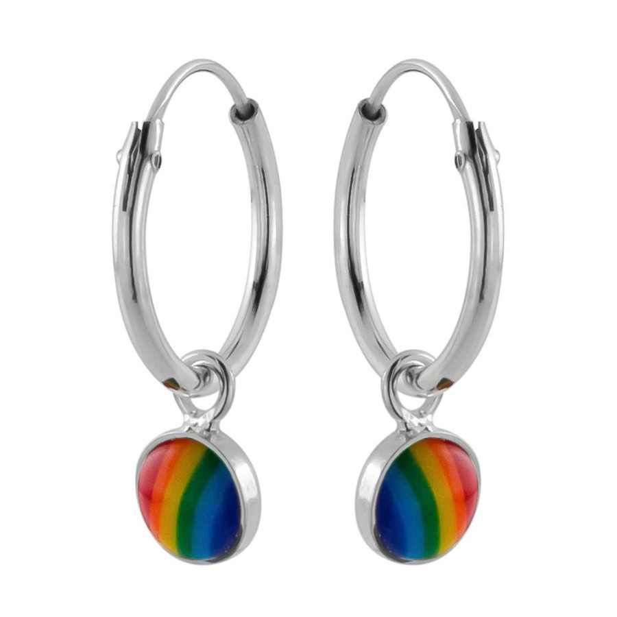 Oorbellen WeLoveSilver | Zilveren Oorringen Met Hanger, Cirkel In Regenboog Kleuren