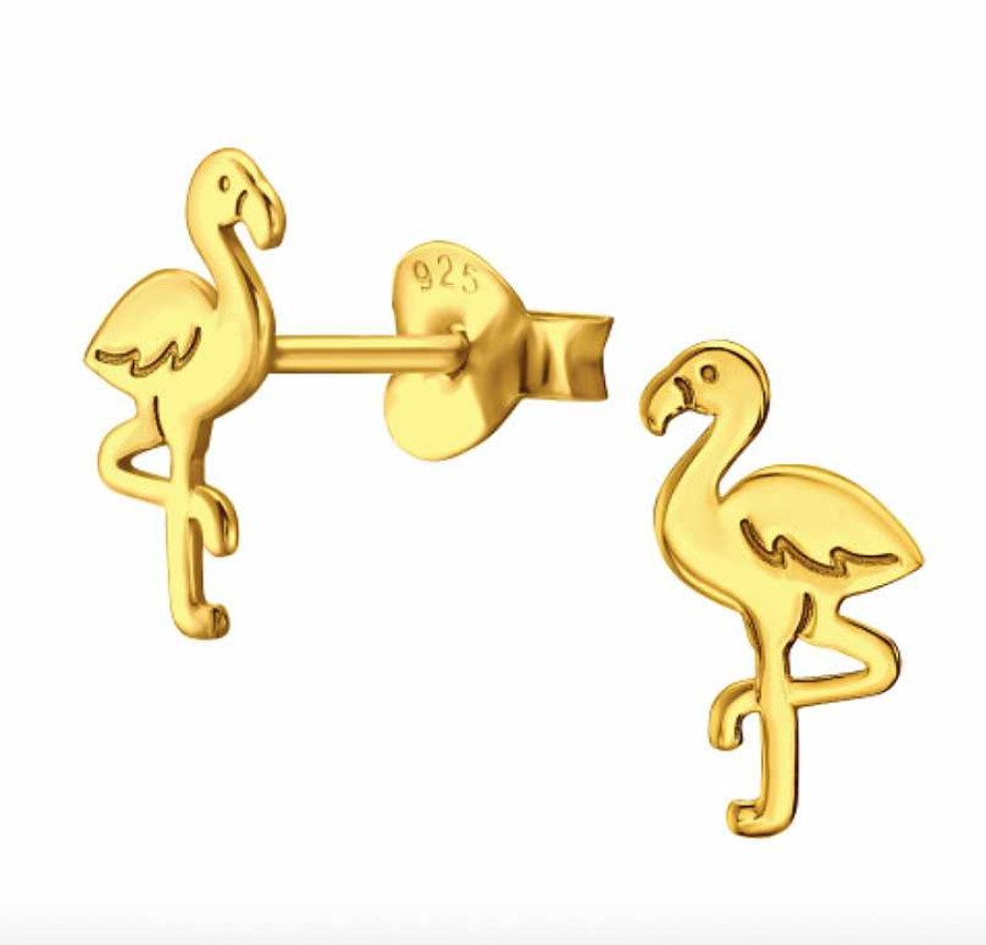 Kids Collectie WeLoveSilver | Gold Plated Oorstekers, Flamingo