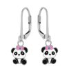 Kids Collectie WeLoveSilver | Zilveren Oorhangers, Panda Met Roze Strikje