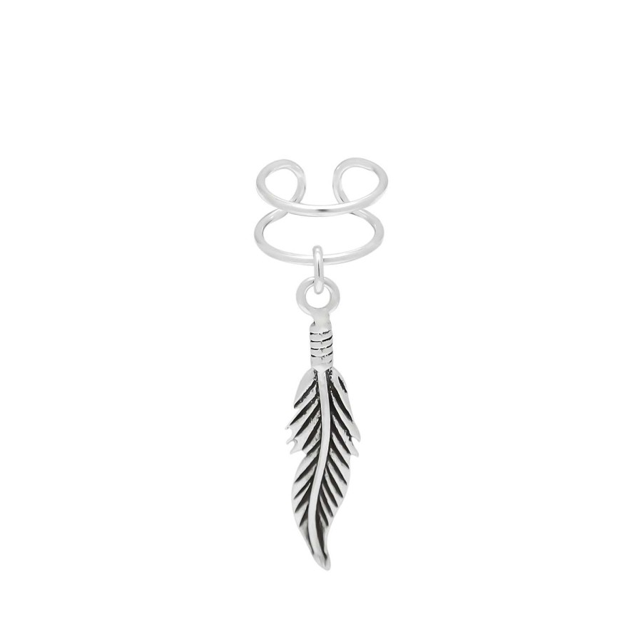 Oorbellen WeLoveSilver | Zilveren Ear Cuff Met Hanger, Veertje