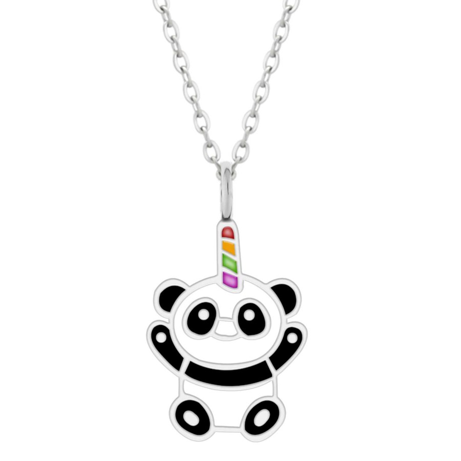 Kids Collectie WeLoveSilver | Zilveren Ketting, Panda Met Gekleurde Hoorn