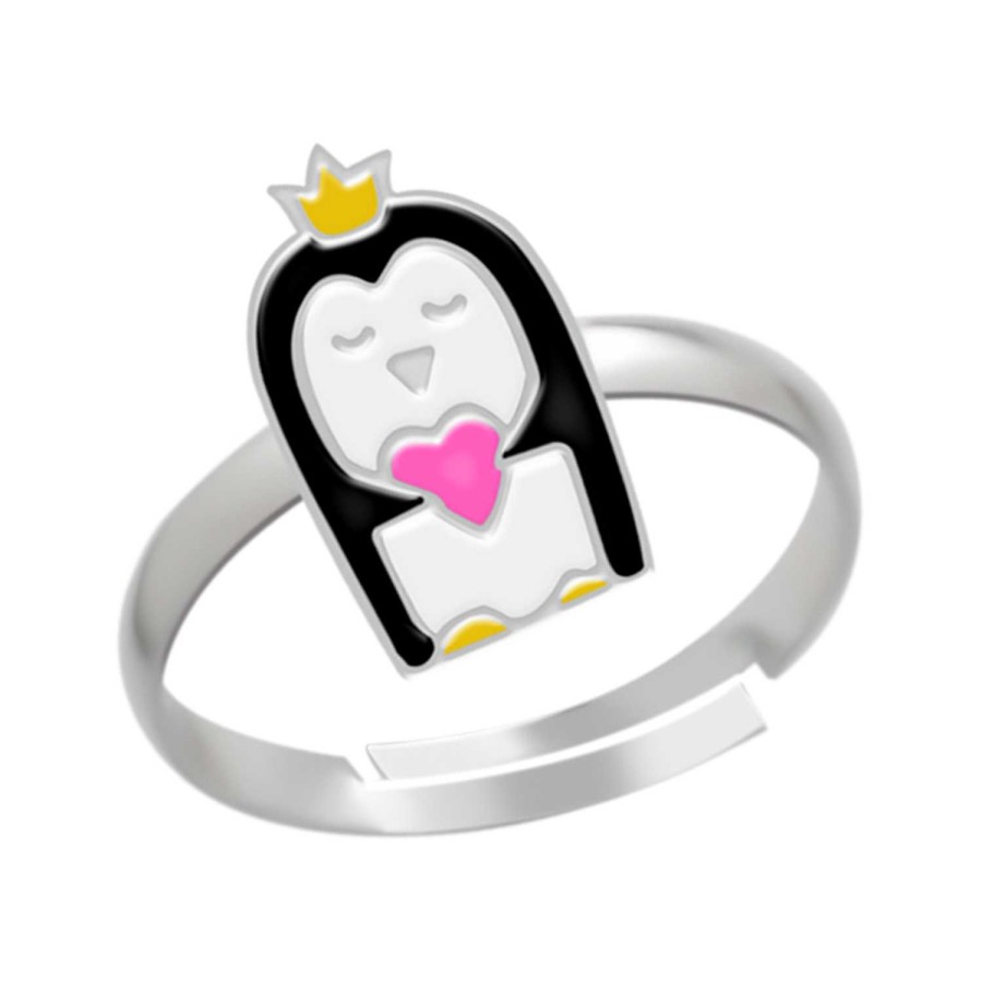 Kids Collectie WeLoveSilver | Zilveren Ring, Pingu N Met Kroon En Hartje