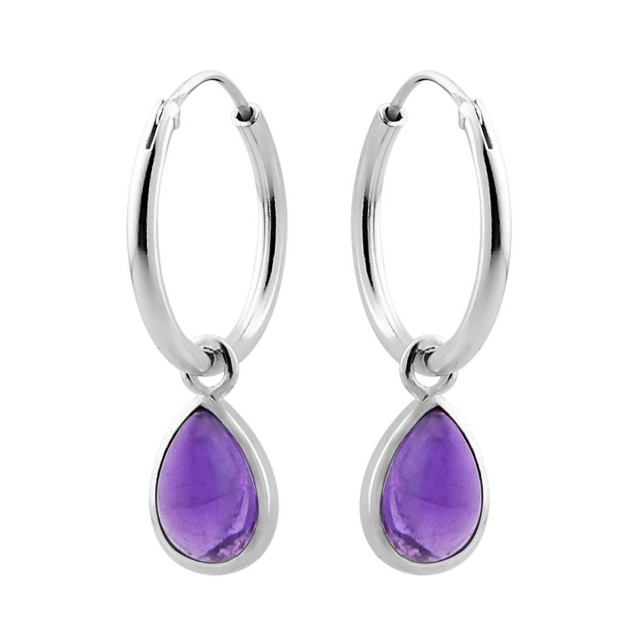 Oorbellen WeLoveSilver | Zilveren Oorringen Met Hanger, Druppelvormige Amethyst Steen Met Zilveren Rand