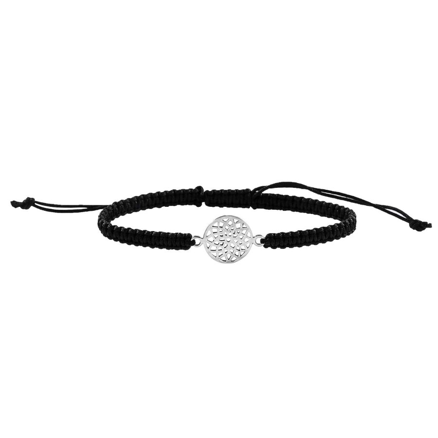 Armbanden WeLoveSilver | Katoenen Armband Met Zilveren Levensbloem Mandala