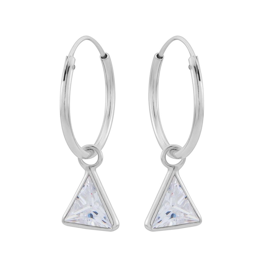 Oorbellen WeLoveSilver | Zilveren Oorringen Met Hanger, Driehoekvormige Cubic Zirkonia Steen Kleur Kristal