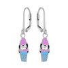 Kids Collectie WeLoveSilver | Zilveren Oorhangers, Roze Pingu Nijsje In Blauw Bakje