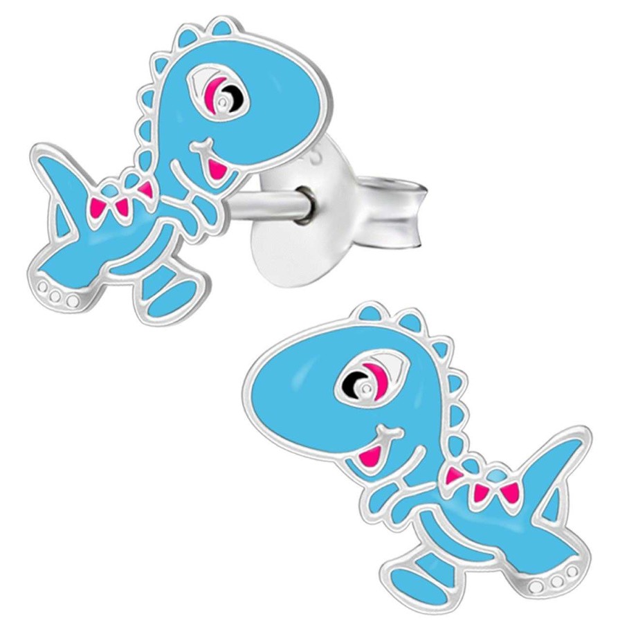 Kids Collectie WeLoveSilver | Zilveren Oorstekers, Vrolijke Blauwe Dinosaurus