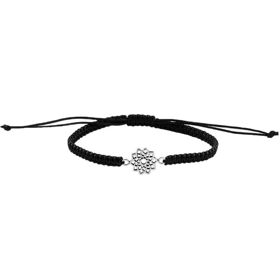 Armbanden WeLoveSilver | Katoenen Armband Met Zilveren Bloem Of Mandala