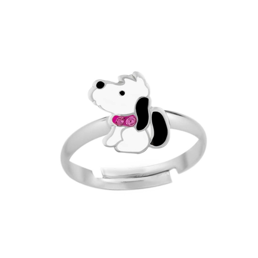 Kids Collectie WeLoveSilver | Zilveren Ring, Hondje Met Roze Kristallen Halsband