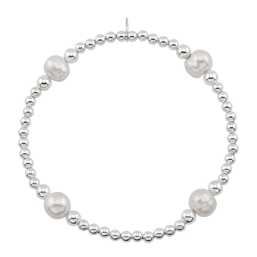 Armbanden WeLoveSilver | Zilveren Armband Van Elastiek Met Zilveren Bolletjes En Parels