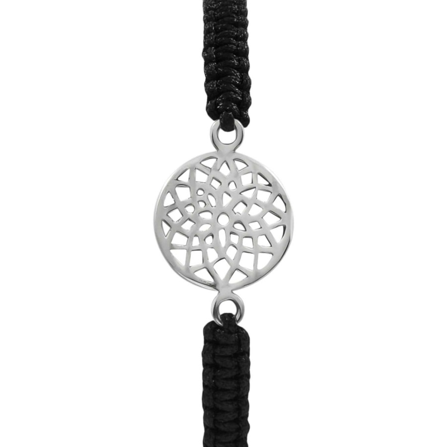 Armbanden WeLoveSilver | Katoenen Armband Met Zilveren Levensbloem Mandala