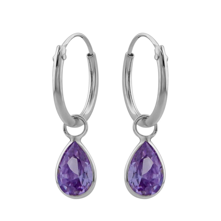 Oorbellen WeLoveSilver | Zilveren Oorringen Met Hanger, Druppelvormig Kristal Amethyst