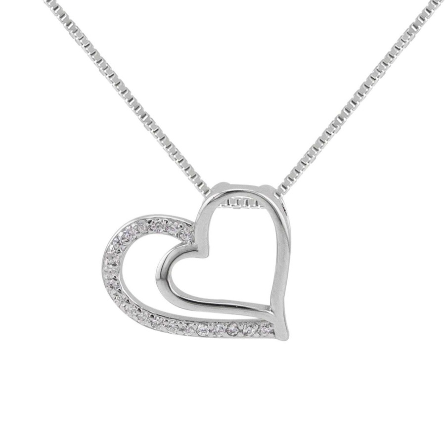 Kettingen WeLoveSilver | Zilveren Ketting Met Hanger, Dubbel Hart Met Zirkonia Stenen