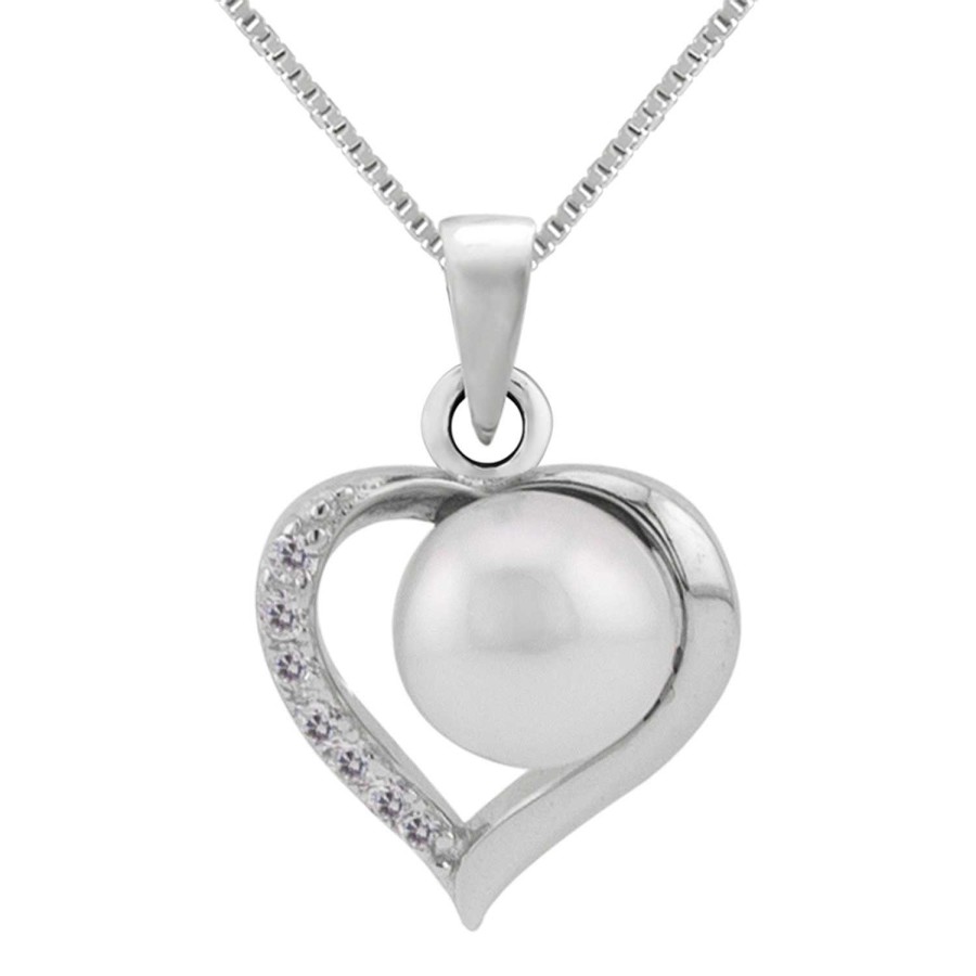 Kettingen WeLoveSilver | Zilveren Ketting Met Hanger, Hart Met Parel En Zirkonia Kristallen