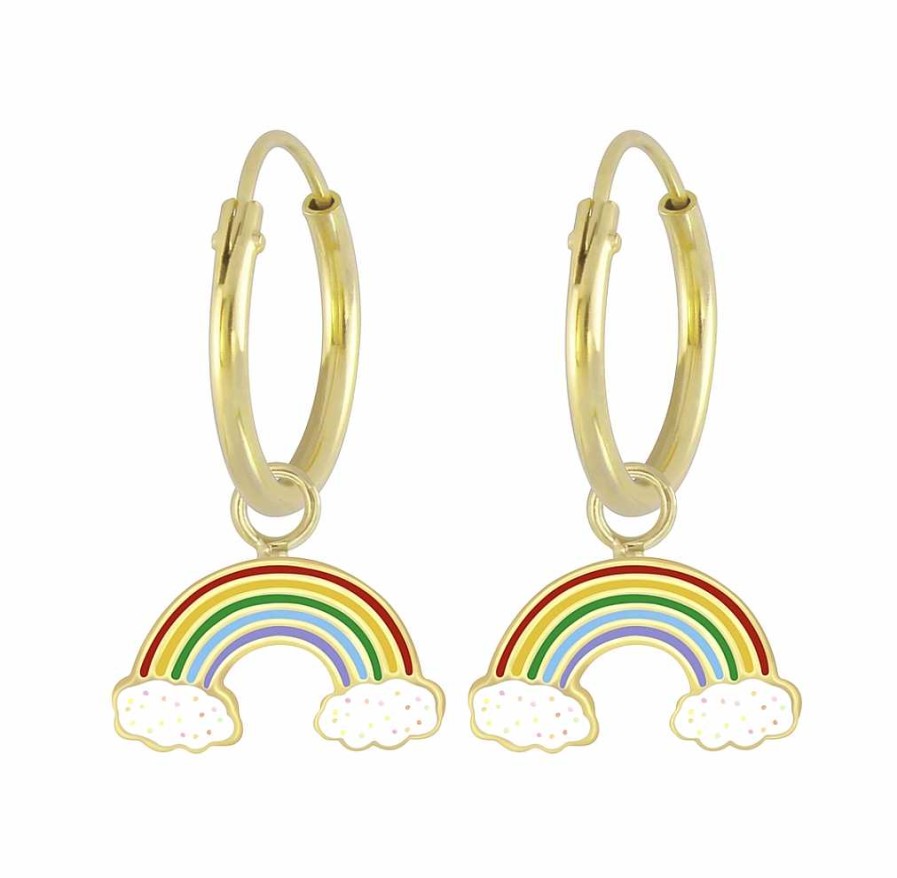 Kids Collectie WeLoveSilver | Gold Plated Oorringen Met Hanger, Regenboog