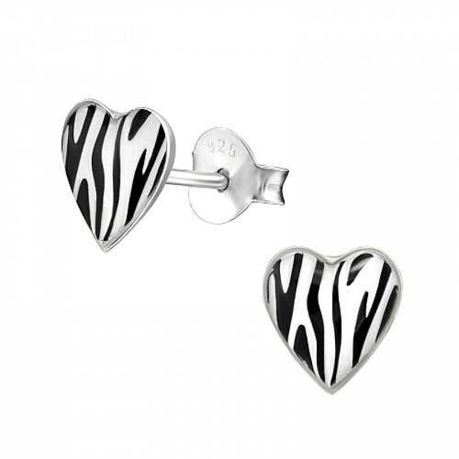 Kids Collectie WeLoveSilver | Zilveren Oorstekers, Hart Zebraprint