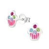 Kids Collectie WeLoveSilver | Zilveren Oorstekers, Cupcakes, Roze Met Kristallen