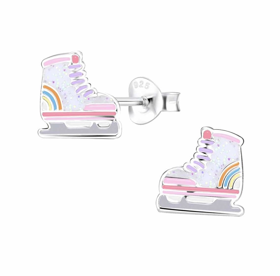 Kids Collectie WeLoveSilver | Zilveren Oorstekers, Schaats Met Regenboog