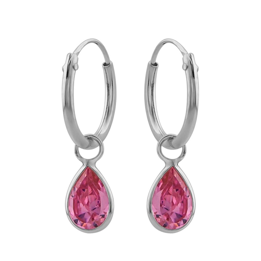 Oorbellen WeLoveSilver | Zilveren Oorringen Met Hanger, Druppelvormig Kristal Roze