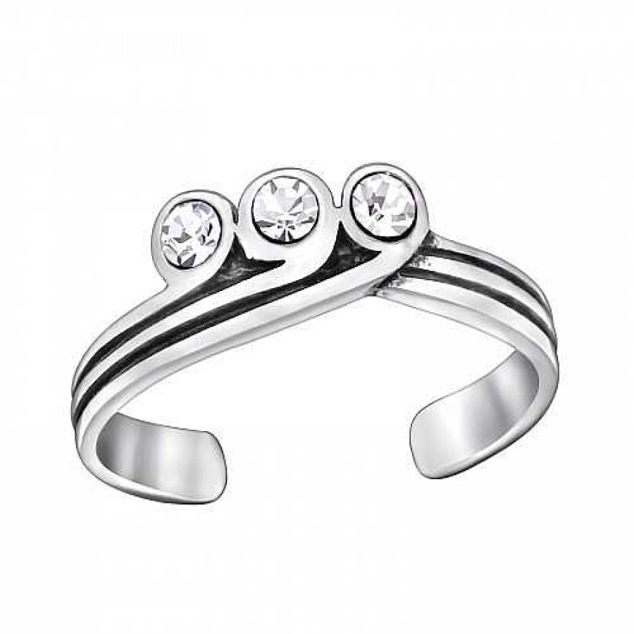 Ringen WeLoveSilver | Zilveren Teenring, Tiaravorm Met Drie Kristallen