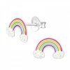 Kids Collectie WeLoveSilver | Zilveren Oorstekers, Regenboog En Wolkjes Met Glitters