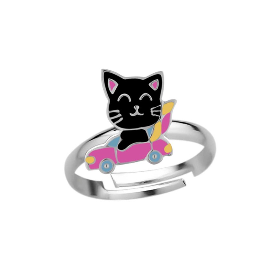 Kids Collectie WeLoveSilver | Zilveren Ring, Zwarte Kat In Auto