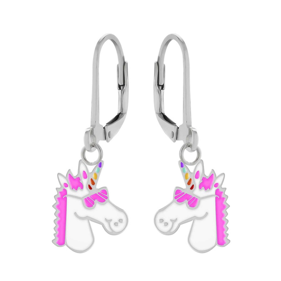 Kids Collectie WeLoveSilver | Zilveren Oorhangers, Eenhoornhoofd Met Roze Manen En Zonnebril