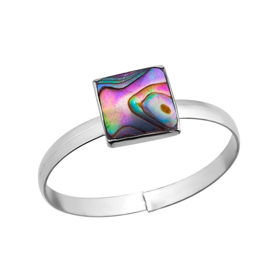 Ringen WeLoveSilver | Zilveren Teenring Met Vierkant Stukje Abalone Parelmoer