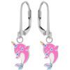 Kids Collectie WeLoveSilver | Zilveren Oorhangers, Roze Dolfijn Unicorn