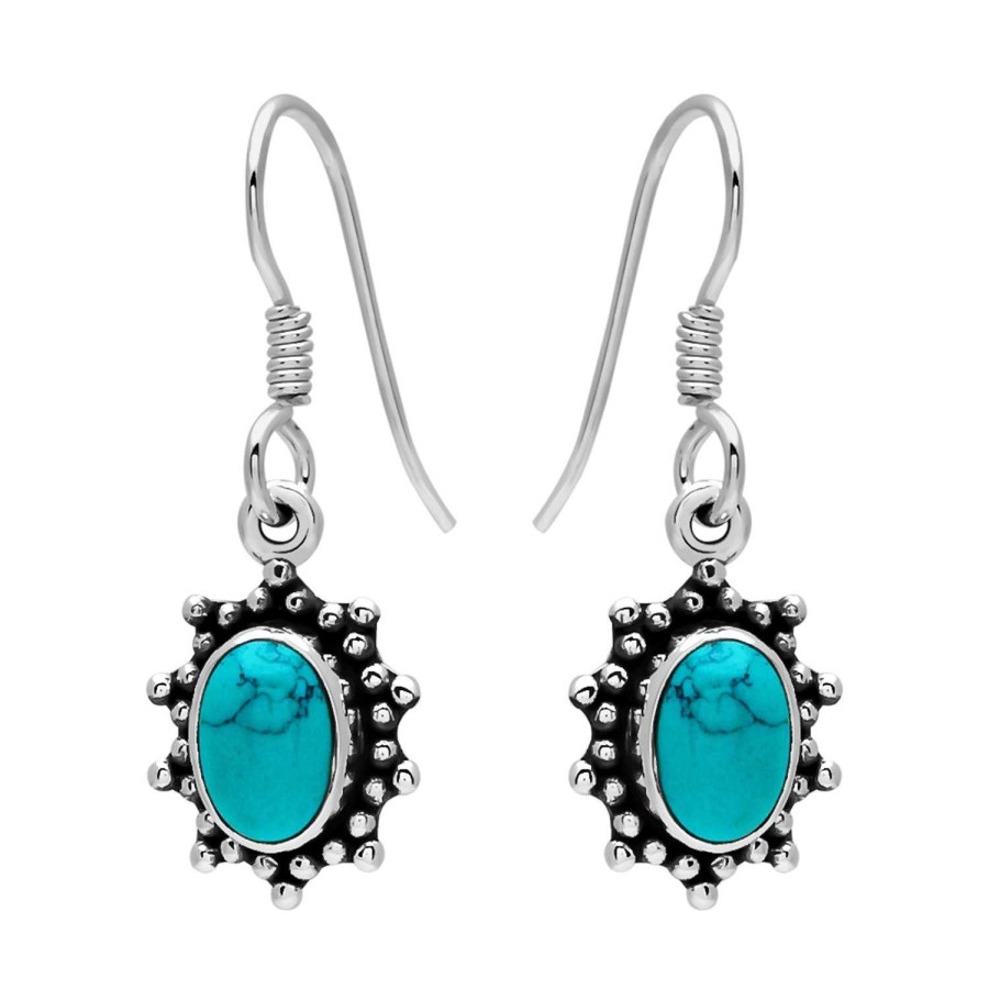 Oorbellen WeLoveSilver | Zilveren Oorhangers, Zonnetje Met Ovale Turquoise Steen