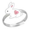 Kids Collectie WeLoveSilver | Zilveren Ring, Wit Konijntje Met Roze Hartje En Kristal