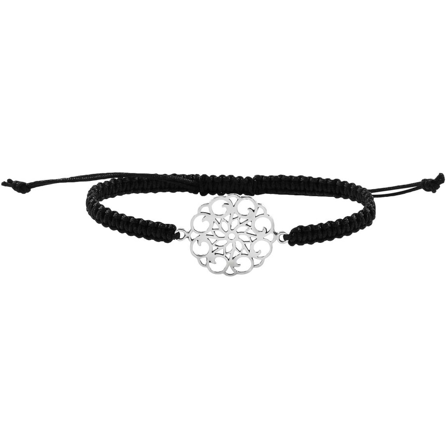 Armbanden WeLoveSilver | Katoenen Armband Met Zilveren Mandala, Groot