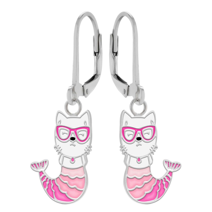 Kids Collectie WeLoveSilver | Zilveren Oorhangers, Zeemeermin Kat Met Zonnebril