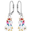 Kids Collectie WeLoveSilver | Zilveren Oorhangers, Eenhoorn Met Regenboog Manen En Ogen Van Kristal