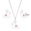 Kids Collectie WeLoveSilver | Set Van Zilveren Ketting En Oorstekers, Konijn Met Roze Hartje Met Kristal