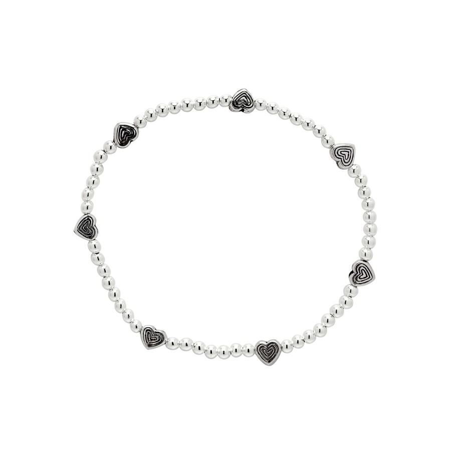 Armbanden WeLoveSilver | Zilveren Armband Met Kraaltjes En Bewerkte Hartjes