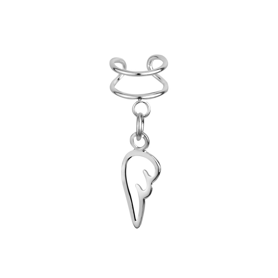 Oorbellen WeLoveSilver | Zilveren Ear Cuff Met Hanger, Vleugelomtrek