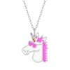 Kids Collectie WeLoveSilver | Zilveren Ketting Met Hanger, Eenhoornhoofd Met Roze Manen En Roze Zonnebril