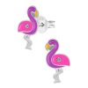 Kids Collectie WeLoveSilver | Zilveren Oorstekers, Roze Met Paarse Flamingo Met Kristal