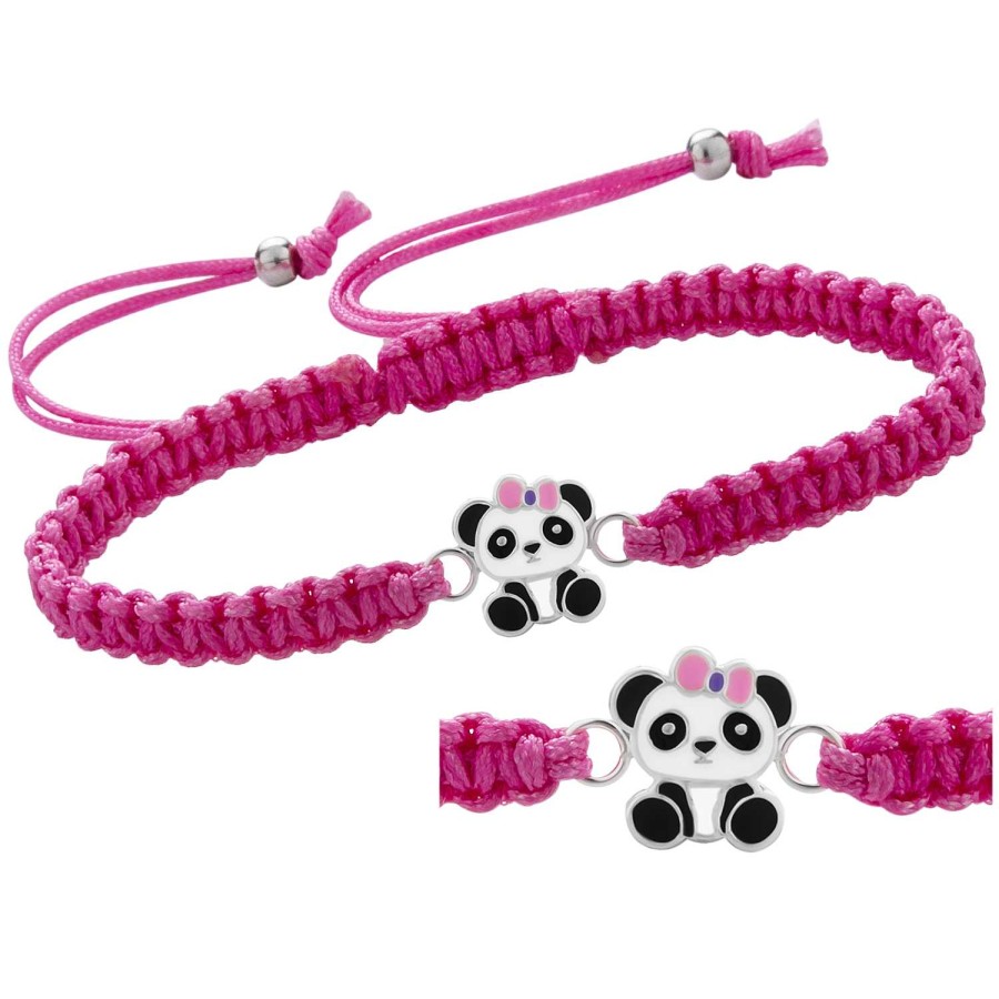 Kids Collectie WeLoveSilver | Katoenen Armbandje, Panda Met Roze Strik