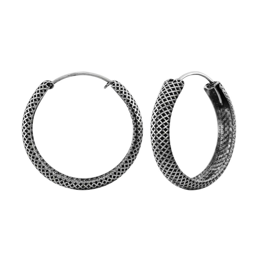 Oorbellen WeLoveSilver | Zilveren Oorringen, Patroon Met Geoxideerde Delen, 25 Mm